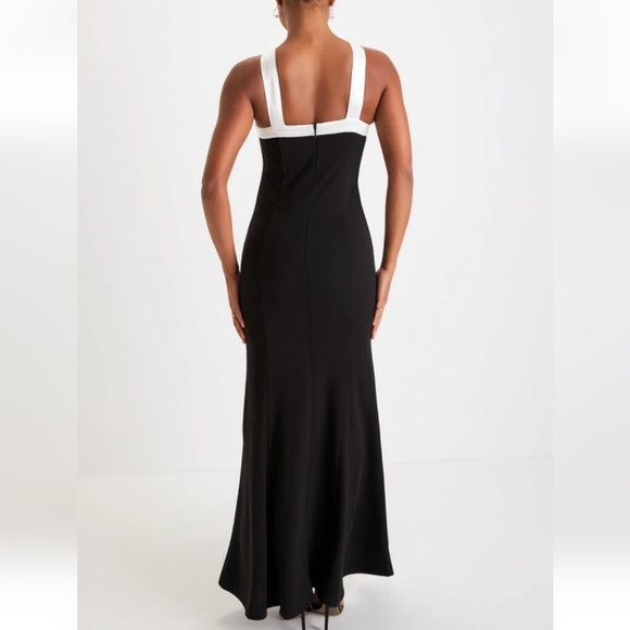 LULU'S BLACK AND WHITE BOW MERMAID MAXI DRESS SIZE MEDIUM - Picture 5 of 8